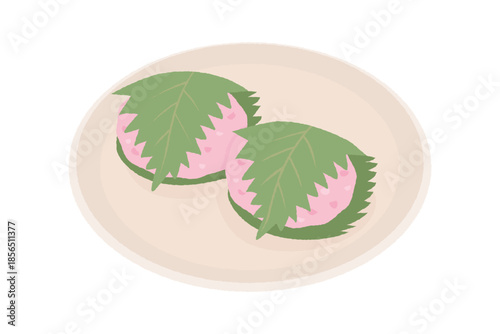 皿に盛られた桜餅のイラスト