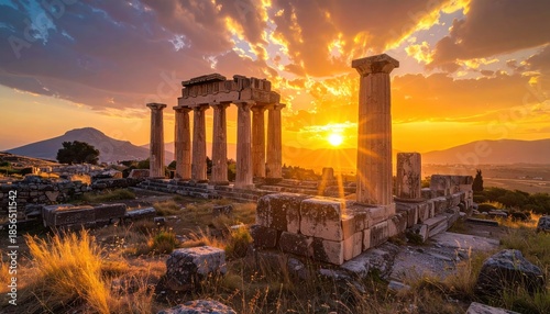 Ancient Corinth Ruins at Sunset - A Timeless Greek Landscape.