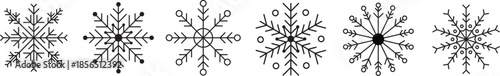 Set of Decorative Snowflakes for Christmas and Winter Design, Isolated Snowflake Collection for Holiday Backgrounds