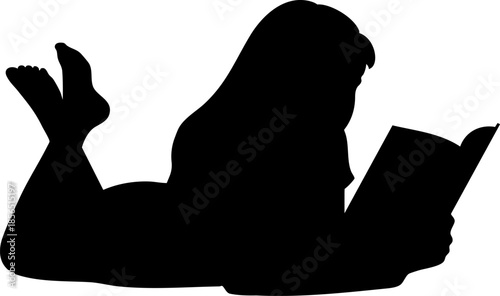 Person Lying Down Reading a Book in Relaxed Side View Silhouette