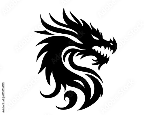 Wallpaper Mural angry dragon head tattoo, black and white style image, vector illustration
 Torontodigital.ca