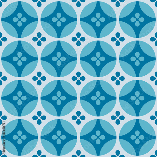 Japanese Flower Circle Vector Seamless Pattern