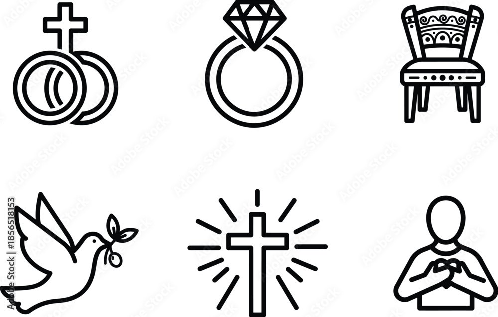 Fototapeta premium line art icons of wedding marriage and religious symbols