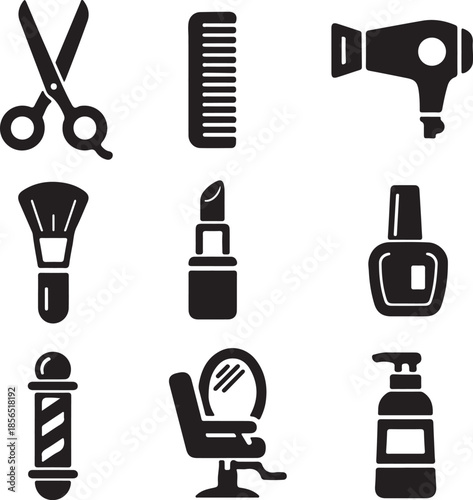 set of hair salon tools and icons vector design