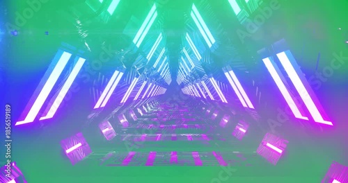 Blue and purple glowing neon triangle kaleidoscope shapes animation.