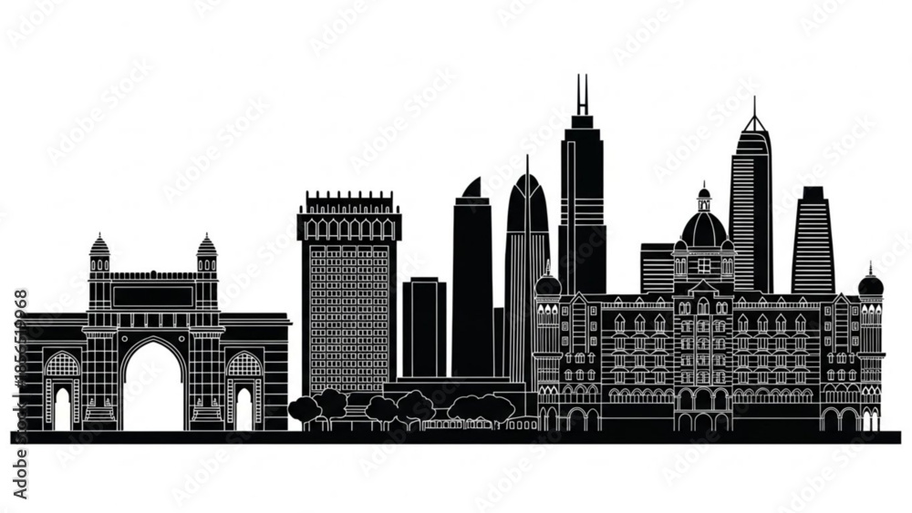 Fototapeta premium Chicago city skyline silhouette with famous landmarks and buildings