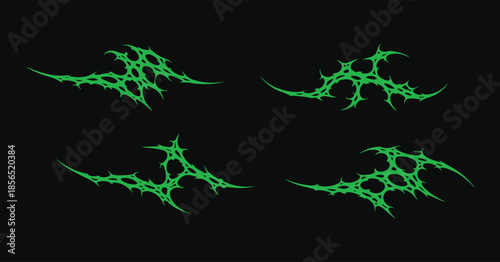 Neo Tribal Sigilism Symmetrical Cyber Gothic: Vector Abstract Sharp Green Lines with Acid Venom Aesthetics, Y2K Dark Metal Techwear Elements for Streetwear and Graphic Design Branding.