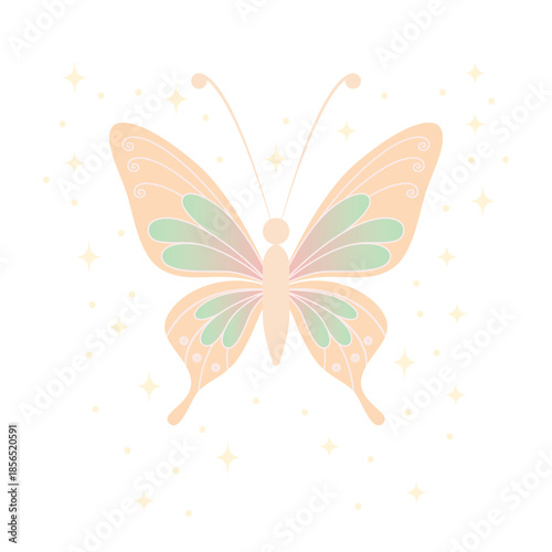 Single pastel butterfly illustration in soft fairy style Cute pastel butterfly with delicate wings illustration