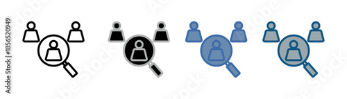 
recruitment icon set multiple style collection with three people and magnifying glass design