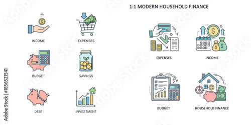 Finance Icons. Vector, minimalist, illustration, icon set.