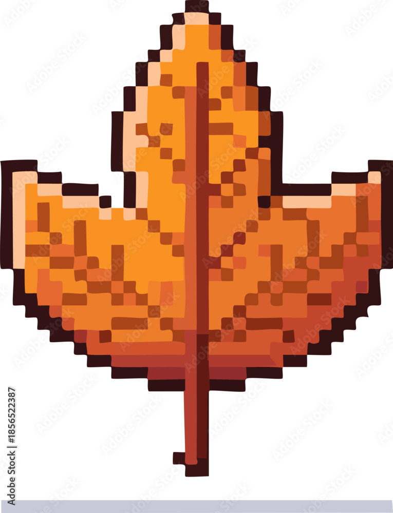Obraz premium Autumn maple leaf pixel art icon on white background