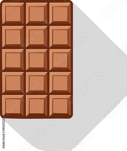Milk chocolate bar with a long shadow on an isolated white background