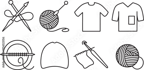  Knitting and crochet icons yarn needles t shirt hat sewing basket