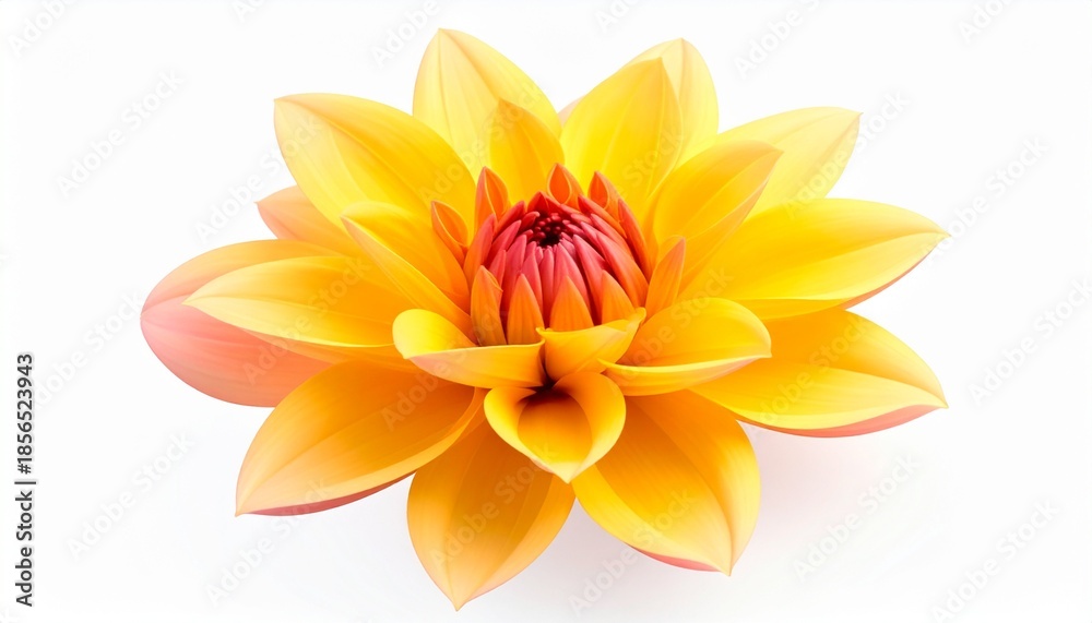 Obraz premium Bright yellow flower with pink center blooms against a white background in a simple and natural setting