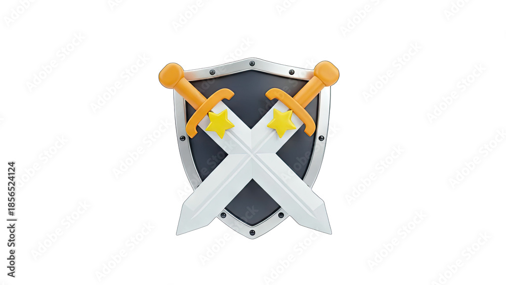 Naklejka premium Shield and Swords Crossed Emblem on White Background