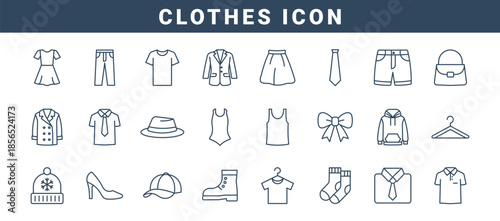Fashion icon set,  apparel and accessories ,  clothing, shoes, accessories, hat icons, vector illustration . 
