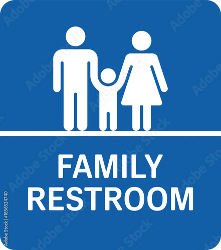 Family restroom signage, inclusive bathroom icon for adults and kids, vector illustration for public spaces, accessible facility indicator