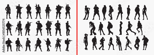 soldier silhouette vector, army people silhouettes, military action poses, combat soldier clipart, armed forces vector pack, war silhouette set, tactical soldier graphics, military svg bundle, soldier