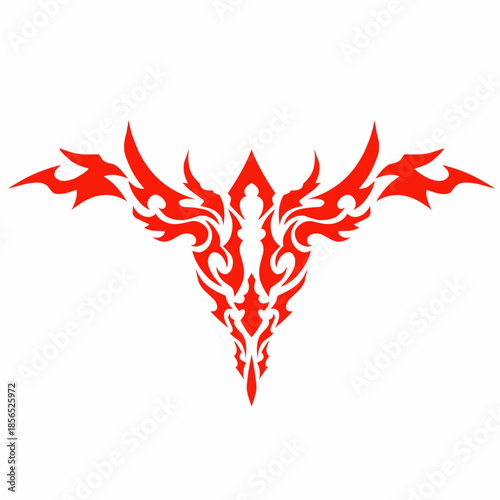 Red Tribal Phoenix Wings Vector Illustration, Abstract Flaming Bird Emblem