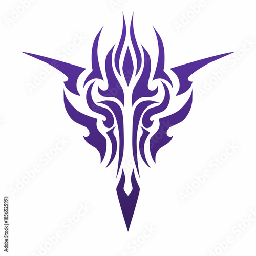 Purple Tribal Dragon Mascot Vector, Abstract Sharp Winged Emblem Design