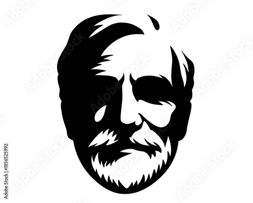 Grandpa face icon, grandfather with mustache, black and white image, vector illustration 1
