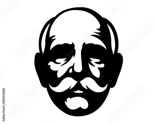 Grandpa face icon, grandfather with mustache, black and white image, vector illustration 2
