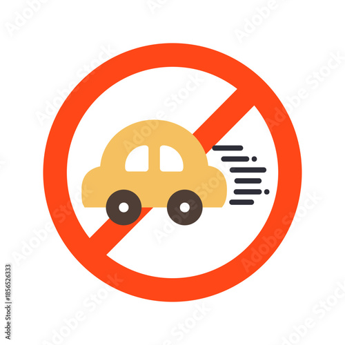 No car speeding icon. Warning caution sign. Transportation, regulation, traffic, forbidden concepts. Flat vector design isolated illustration.