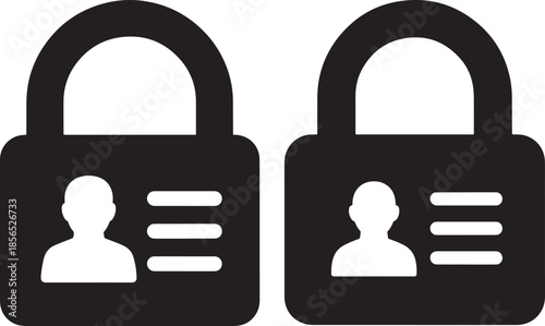 Two user account security lock icons silhouette set