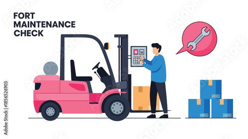 Forklift maintenance check with a technician performing diagnostics on the vehicle