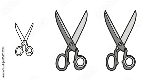 An illustration depicting three pairs of scissors in varying sizes and styles