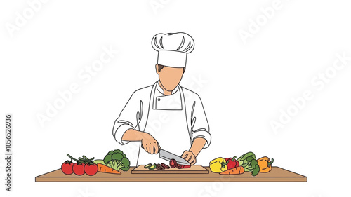 A chef preparing fresh vegetables on a wooden cutting board
