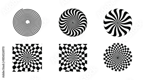 Optical illusions a collection of swirling and patterned black and white designs