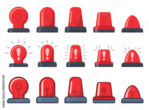 Alarm siren icon set collection in flat style. Emergency lamp vector illustration on isolated background. Ambulance and police light bulb sign business concept.