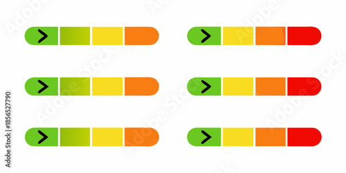 Colorful progress bars with right pointing arrows indicate status or loading