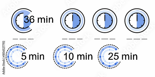 Visual representation of time intervals using circular clock like timers