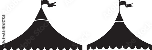 Two black circus tent silhouettes isolated on white background