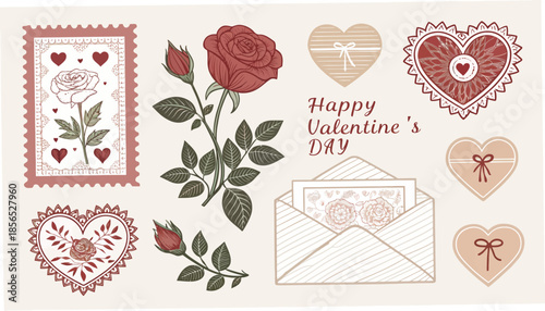 Valentine's Day celebration with hearts roses and cards