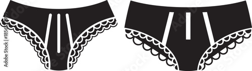 Two black womens panties silhouettes isolated on white background