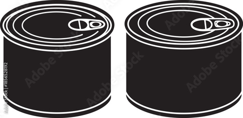 Canned food tins with pull tabs icon set vector silhouette