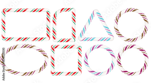 Colorful candy cane shapes square triangle circle and oval arrangements
