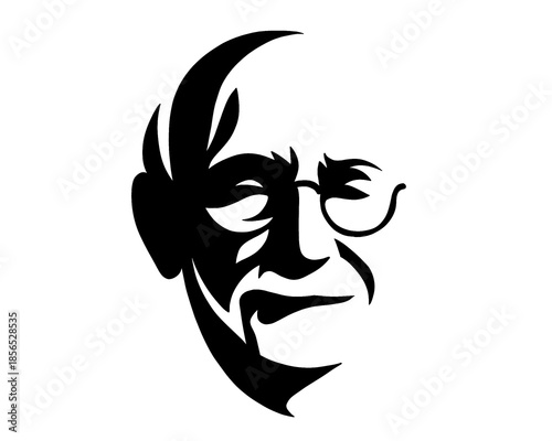 Grandpa face icon wearing glasses, black and white image, vector illustration 1
