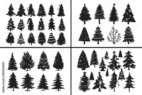 pine tree silhouettes vector, forest tree clipart, evergreen trees svg, woodland nature illustration, conifer tree shadows, mountain forest design, black tree silhouettes, nature landscape vector, for