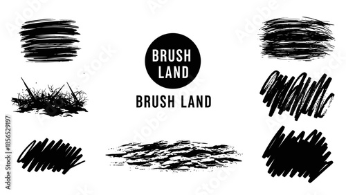 Collection of various black ink brush strokes and textures for artistic designs.