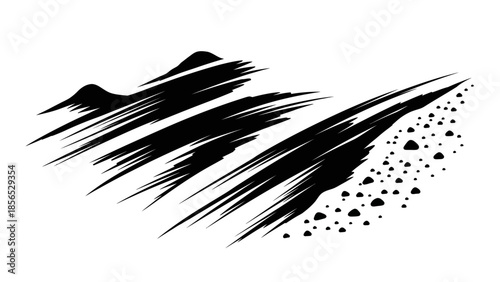 Dynamic Black Paint Brush Strokes with Splatter Effect.