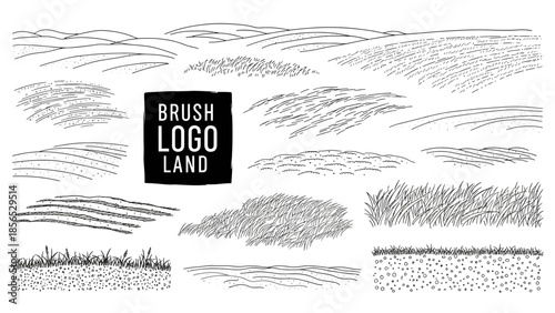 Hand Drawn Sketch Collection of Various Land and Grass Textures.