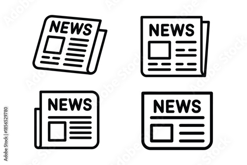 News and newspaper icon set, vector symbols representing journalism, press, and media, daily paper and article pictograms, ideal for website