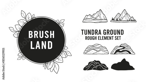 Tundra Ground Rough Element Set with Mountains and Hills.