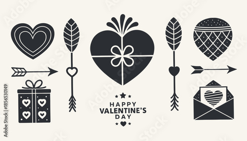Valentine's Day heart icons and gifts for love and romance