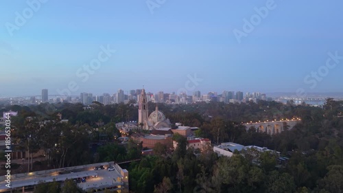 Wallpaper Mural California Tower in Balboa Park, San Diego California. Aerial drone push-in shot with city skyline. Torontodigital.ca