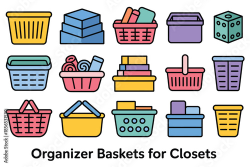Closet storage baskets, home  containers for clothes and accessories, tidy and functional storage solutions, vector